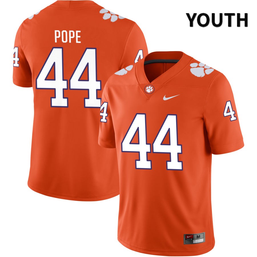 Youth Clemson Tigers Banks Pope #44 College Orange NIL 2022 NCAA Authentic Jersey Copuon XUO63N2X